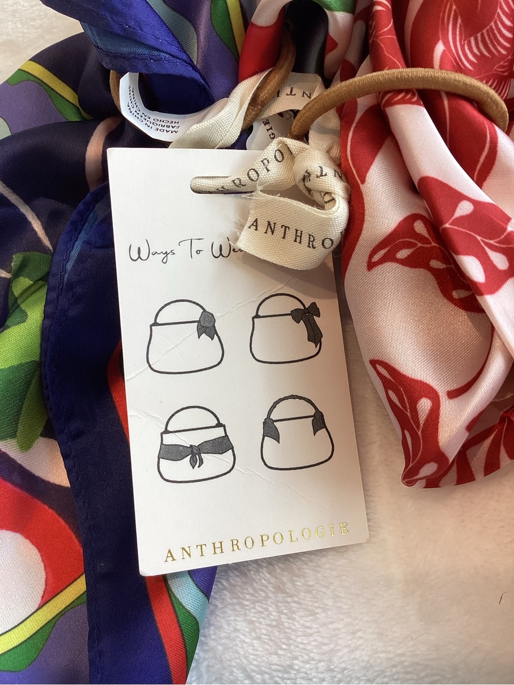 Anthropologie Silky Scarf Bag Head Hair Scarves New Blue and Red Floral Set of 2 - Picture 8 of 9